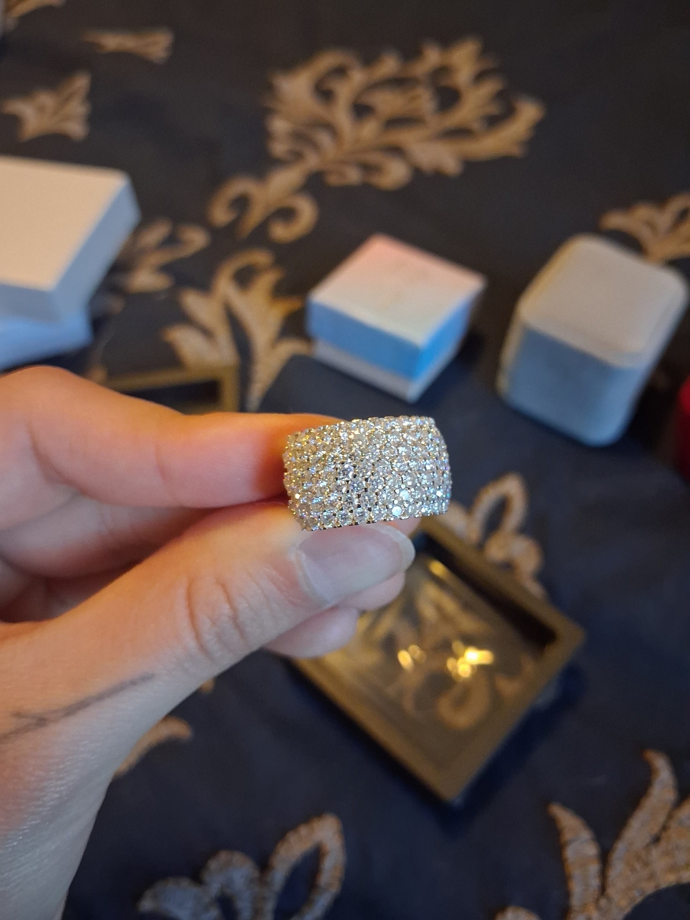 Diamond Pavé Wide Band Ring - Silver Tone